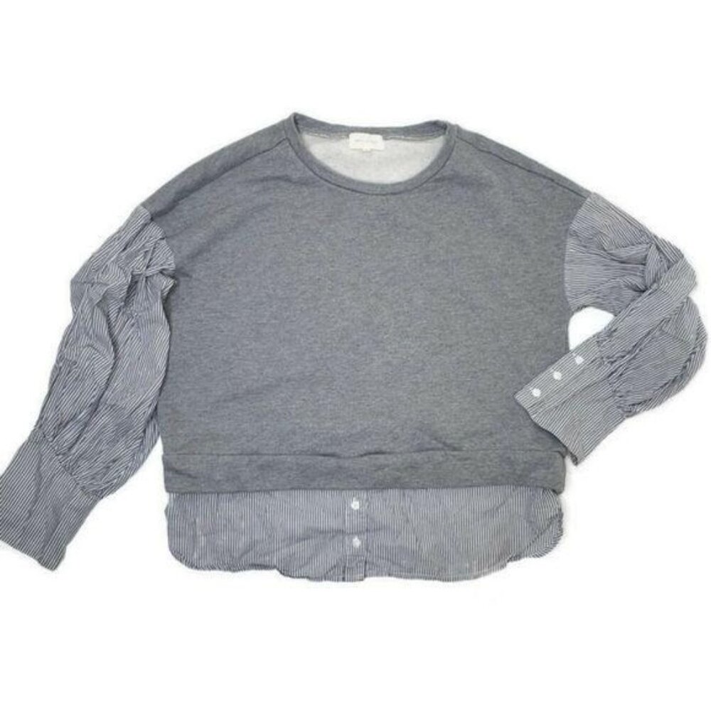 Mello Day Womens Medium Gray & Striped Cotton-Polyester Contrast Sweater Top